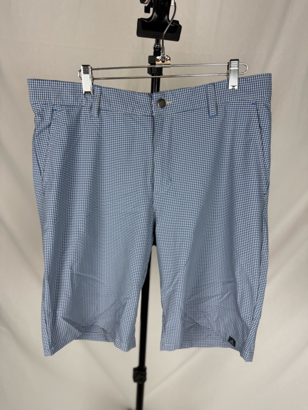 Adidas Golf Shorts Mens 34 Blue/Tan  Plaid 8.5” Inseam Stretch Performance